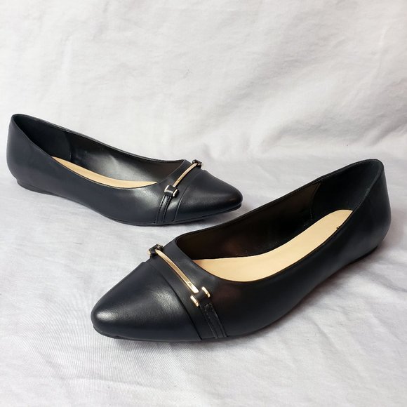 Apt. 9 Shoes - Apt. 9 Women's Size 9M Black Faux Leather Gold Bar Loafers Flats Slip On Shoes